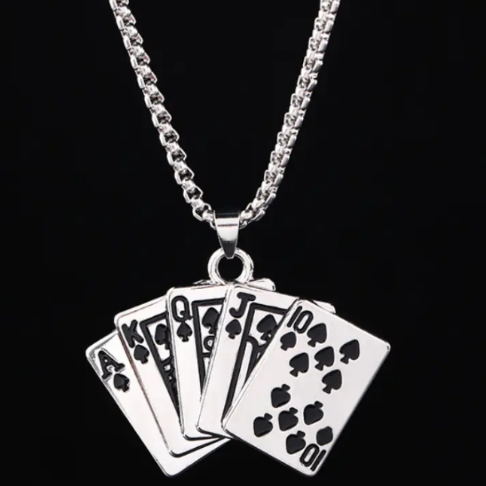 Poker cards stainless steel men's necklace